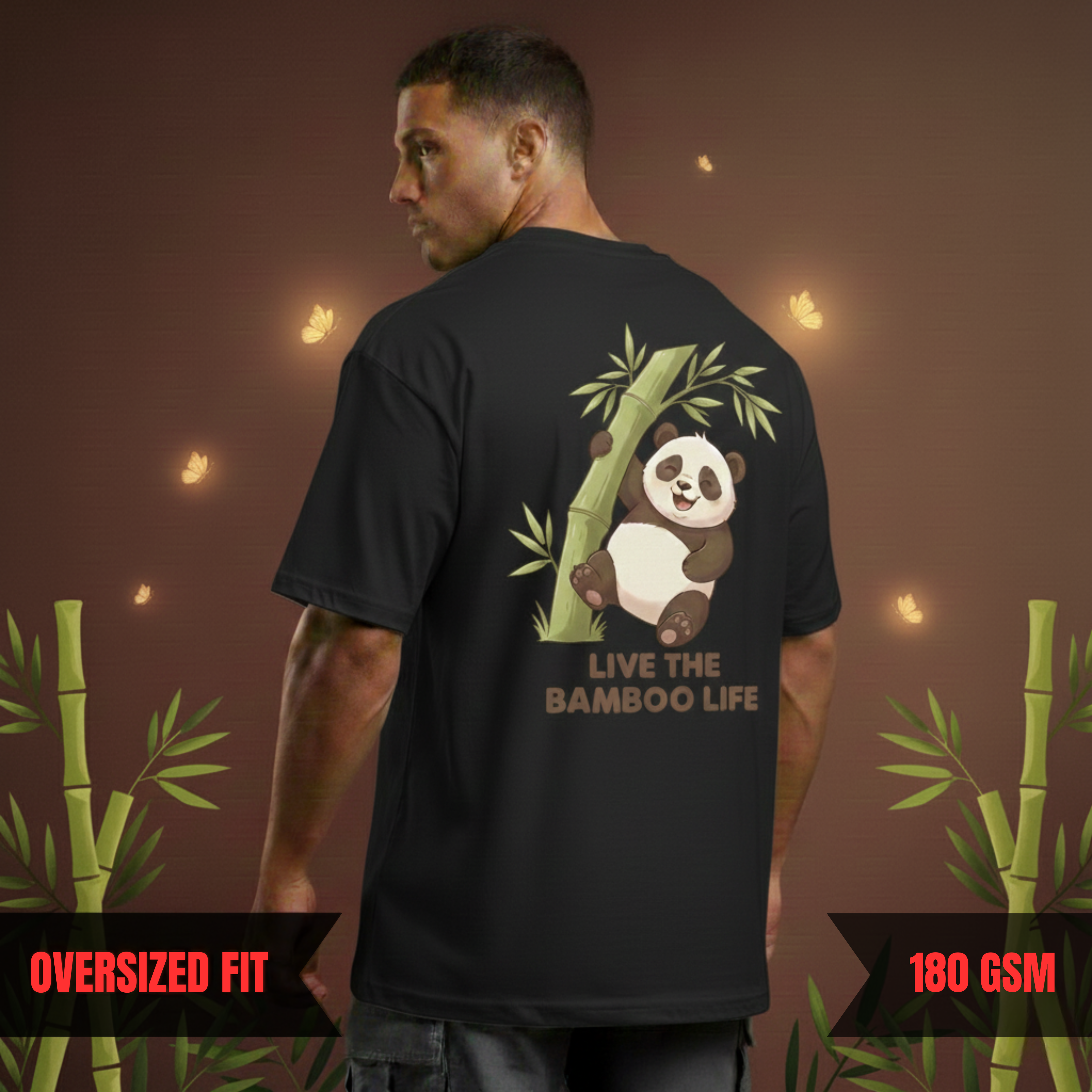 LIVE THE BAMBOO LIFE — Oversized Panda Tee (180 GSM)