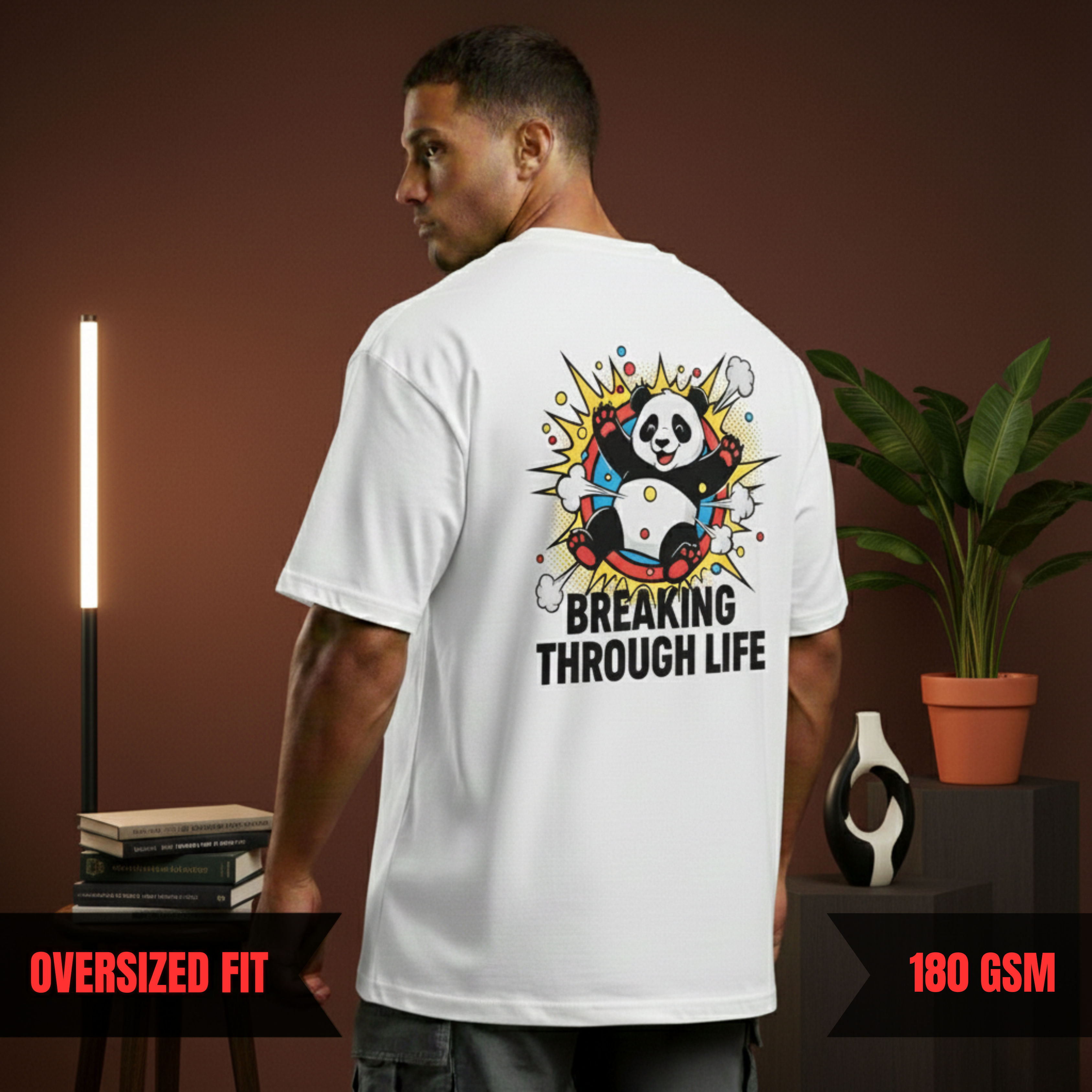 BREAKING THROUGH LIFE — Oversized Panda Tee (180 GSM)