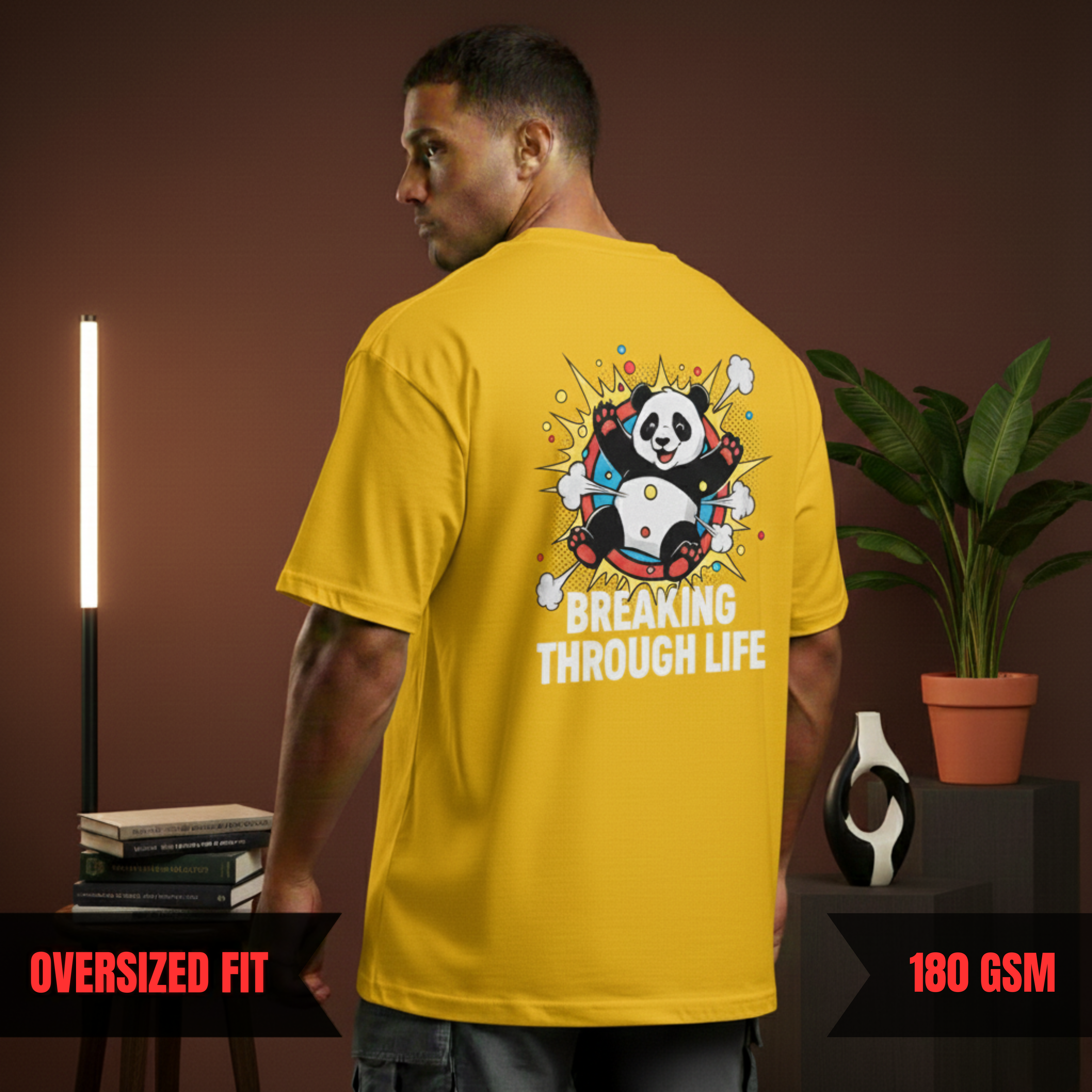 BREAKING THROUGH LIFE — Oversized Panda Tee (180 GSM)